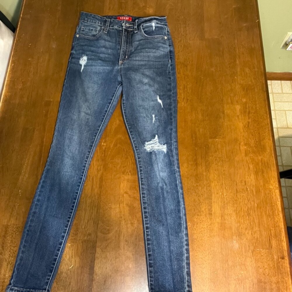 Guess | Dark Wash | High-Rise Distressed Skinny Jeans